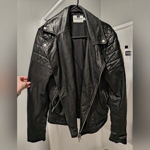 Topman Black Quilted Bomber Leather Jacket